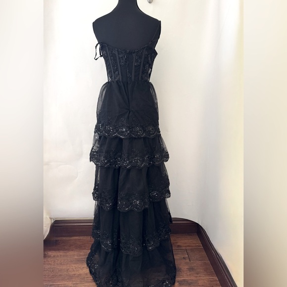 Lulus Alluring Sensation Black Tulle Embroidered Tiered Maxi Dress, Size XS, NWT - Picture 8 of 15